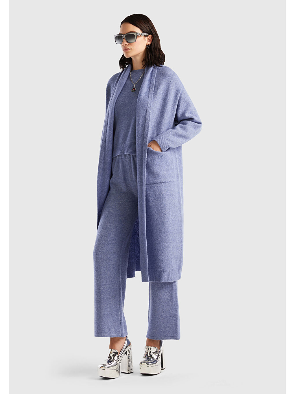 Kadın Havacı Mavi Uzun Hırka-4