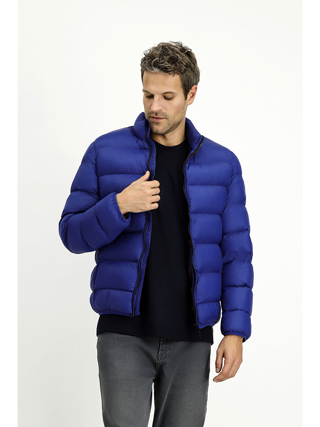 Mavi Çantalı Spor Şişme Mont-3