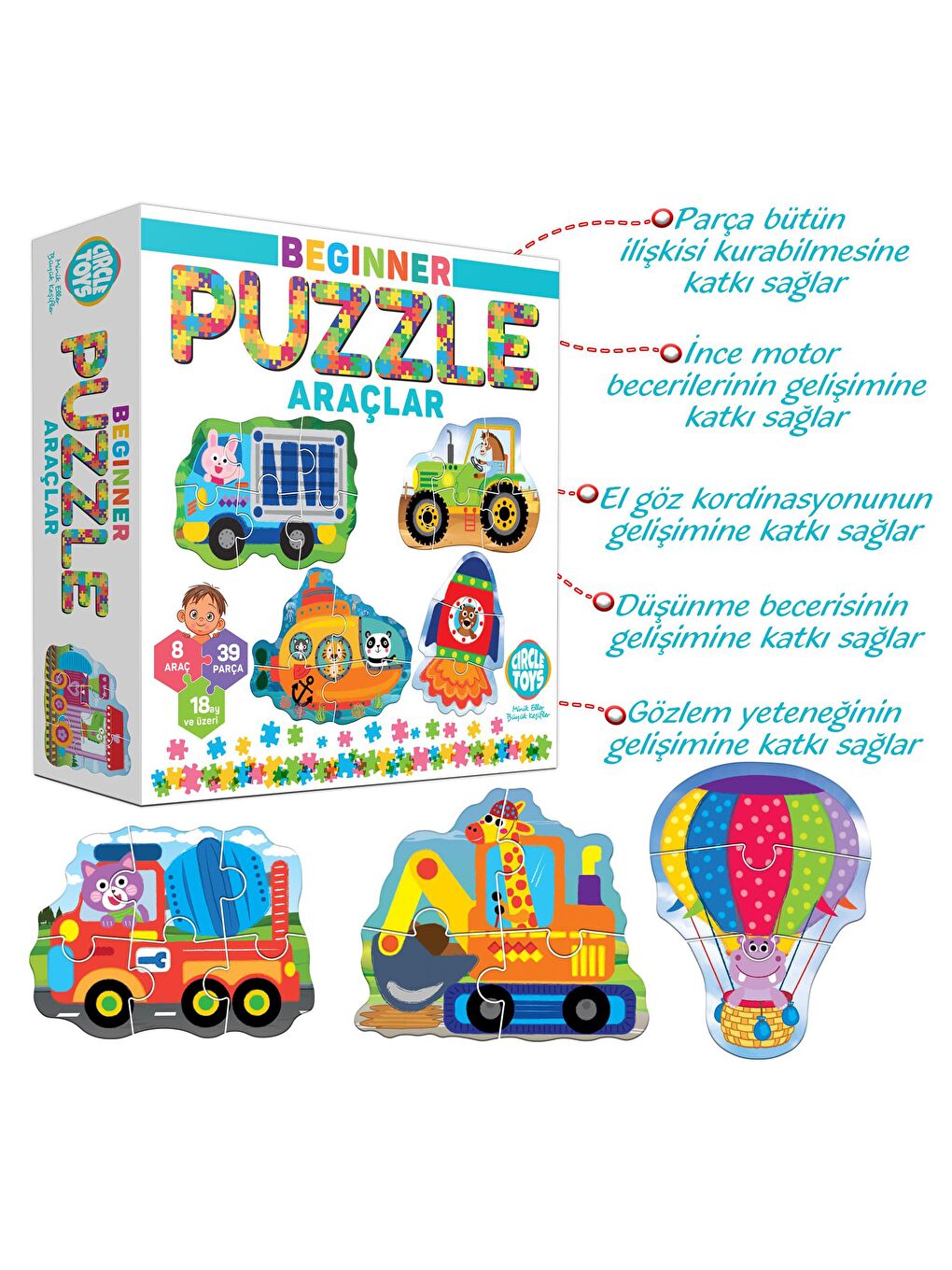 Circle Toys Karışık Beginner Puzzle Araçlar - 2