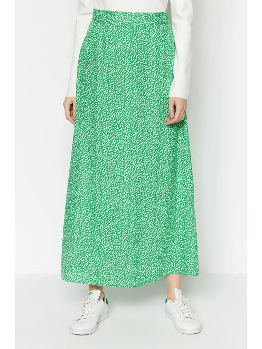 Yeşil Çiçek Baskılı Kloş Etek-3