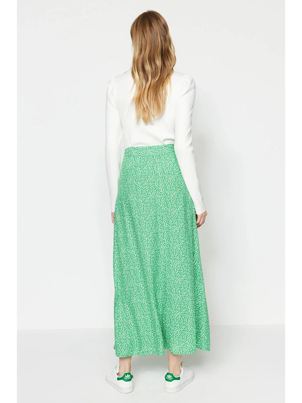Yeşil Çiçek Baskılı Kloş Etek-4