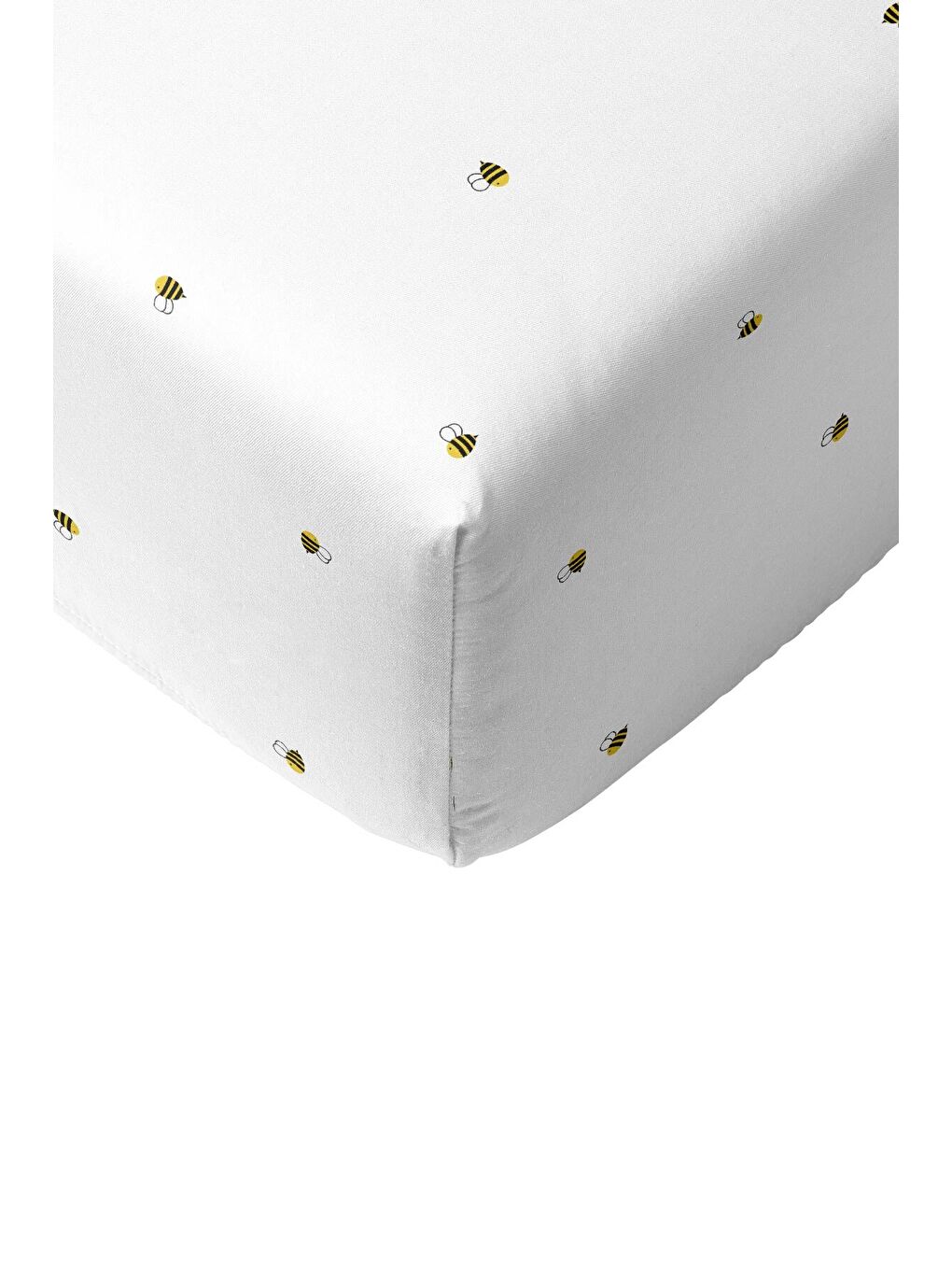 Beyaz Happy Bee Allover Saten Lastikli Çarşaf Seti- 70x140x20+35x45cm-1