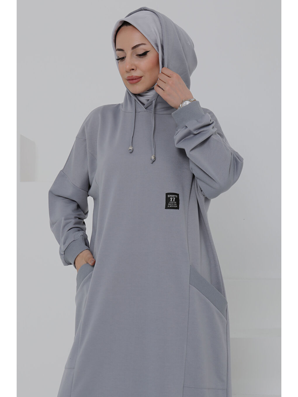 Cepli Armalı Elbise Gri - 27048-6