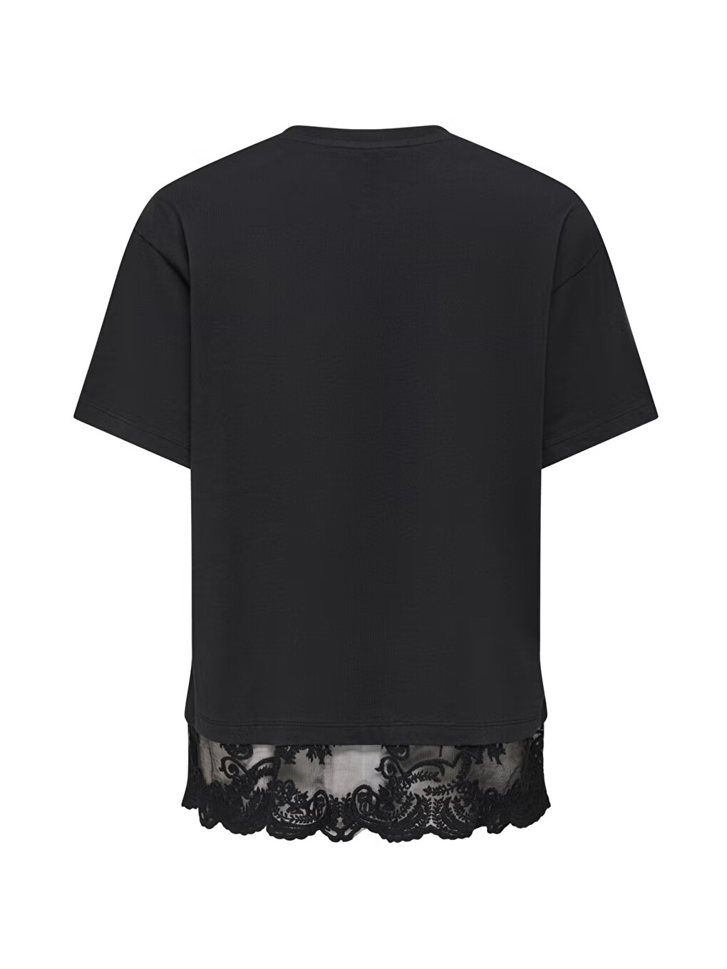Siyah Onlvivvi Pamuklu Bisiklet Yaka Dantel Detaylı T Shirt 15385031-4