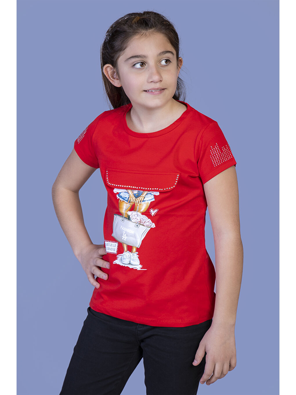 Kırmızı Kız Çocuk Baskılı Tişört-1