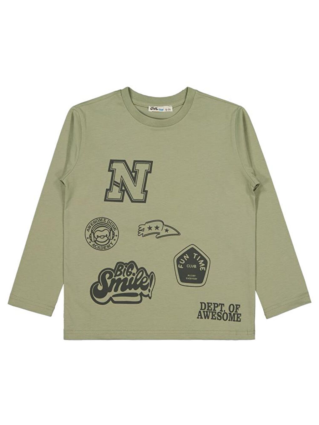 Boys N Dept Of Baskılı 6-9 Yaş Sweatshirt - Haki 6-7 Yaş