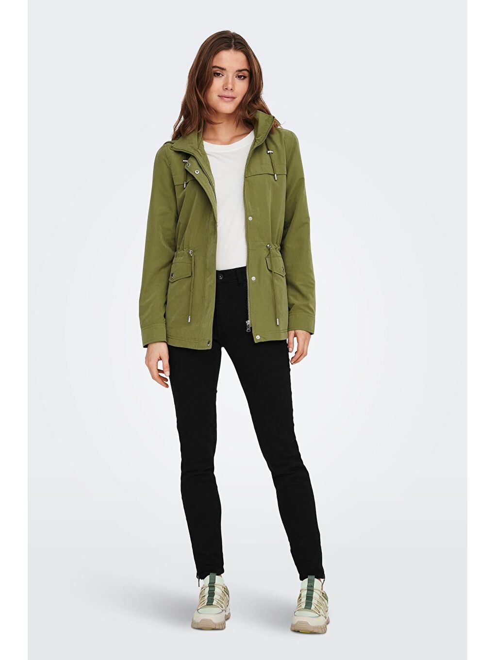 Yeşil Onlnewstarline Regular Fit Kapüşonlu Cepli Mevsimlik Kadın Mont 15218612-2