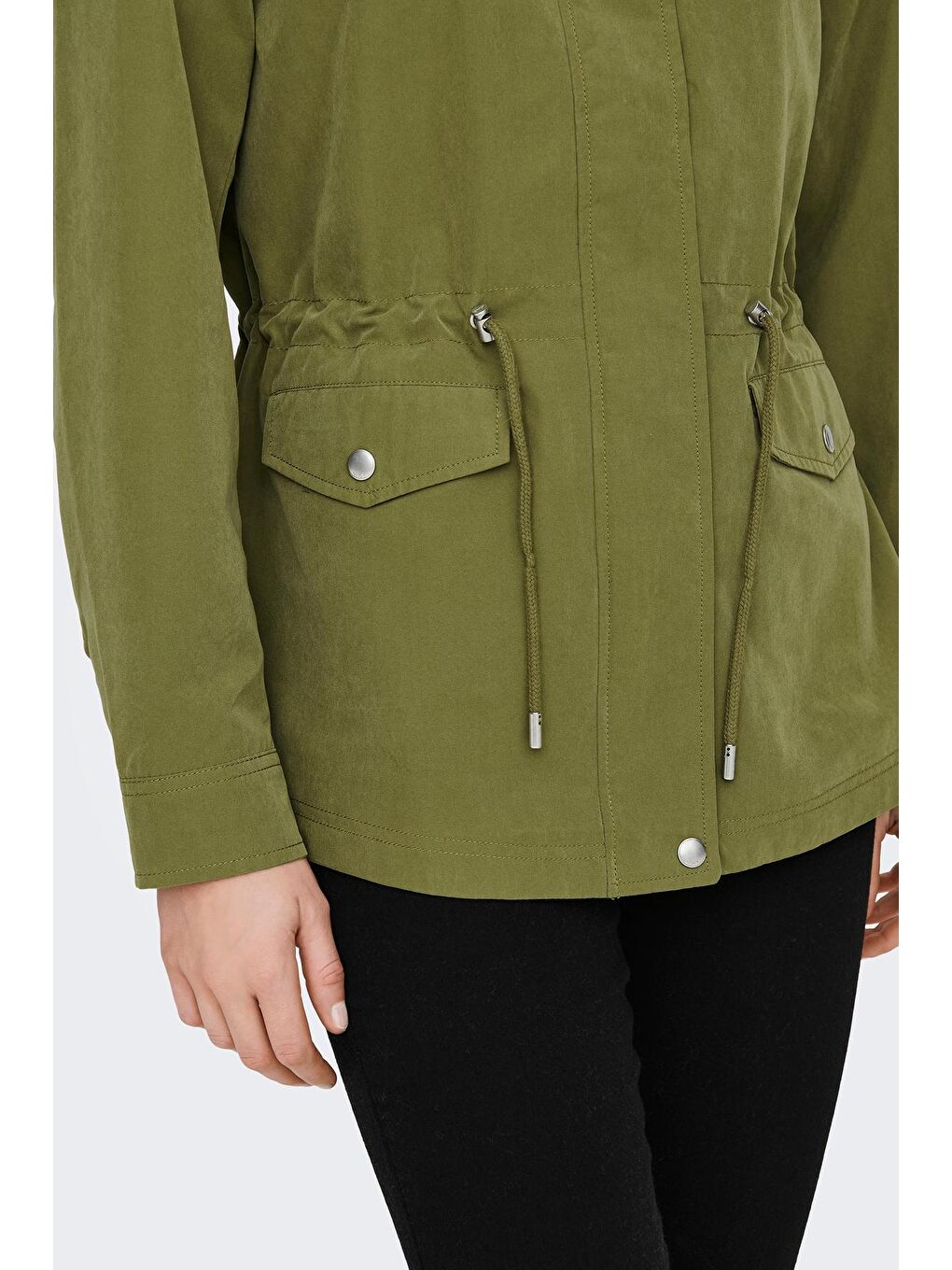 Yeşil Onlnewstarline Regular Fit Kapüşonlu Cepli Mevsimlik Kadın Mont 15218612-3