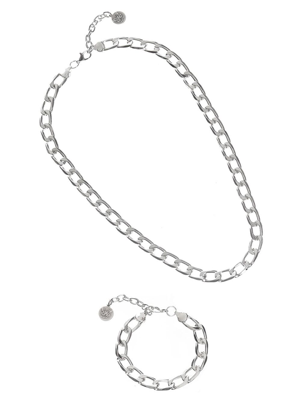 Gri Erkek Lak Altın Renk Kaplama Kalın Zincir Formlu Kolye & Bileklik Seti