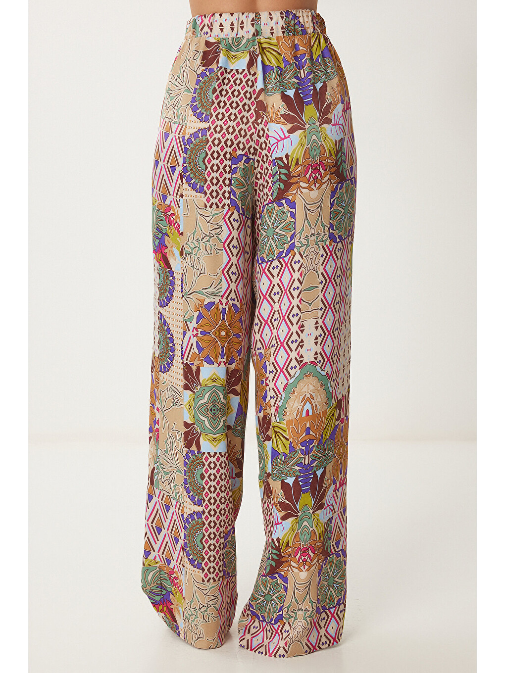 Ekru Desenli Saten Crop Alt Üst Takım KREM PEMBE LDP0041-4