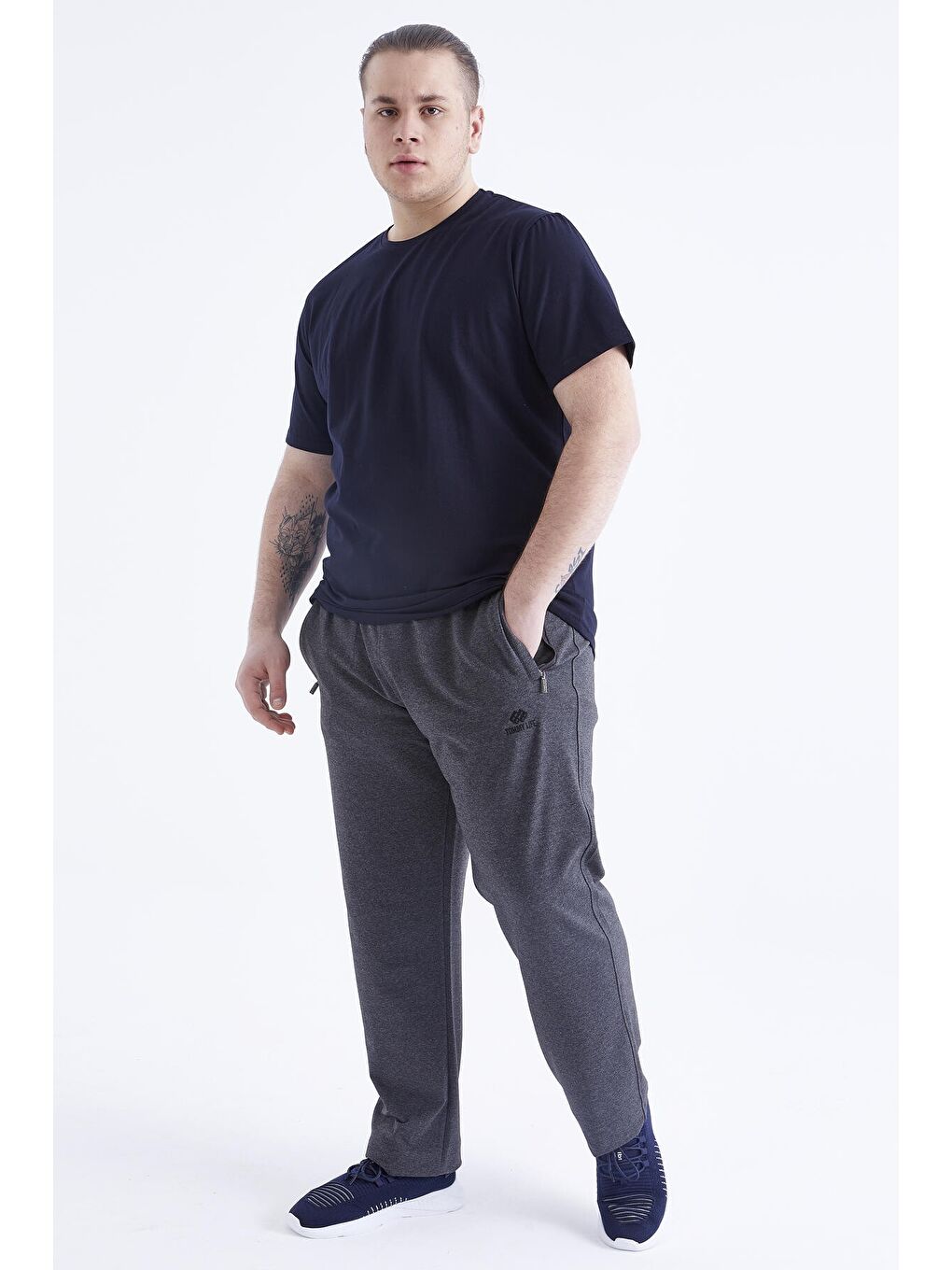 Lacivert Basic Kısa Kol O Yaka  Erkek Büyük Beden Tişört - 88072-1