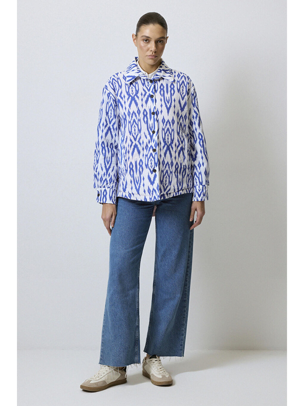 Mavi Desenli Kapitone Ceket-1