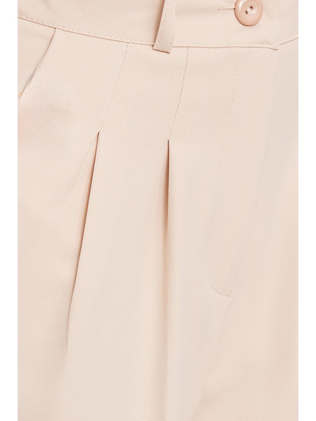 Kadın Regular Fit Klasik Kesim Yüksel Bel Geniş Paça Bej Pantolon-5