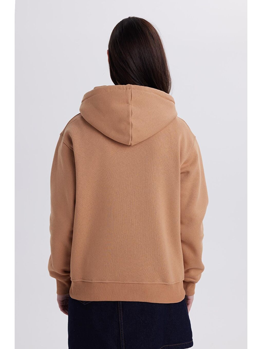 Kahverengi Kadın Relax Fit Rahat Kesim Pamuklu Kapüşonlu Kanguru Cepli Kiremit Sweatshirt-6