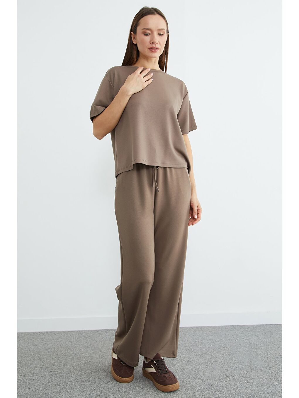 Kahverengi Basic Kısa Kollu Modal 2 Li Takım-1