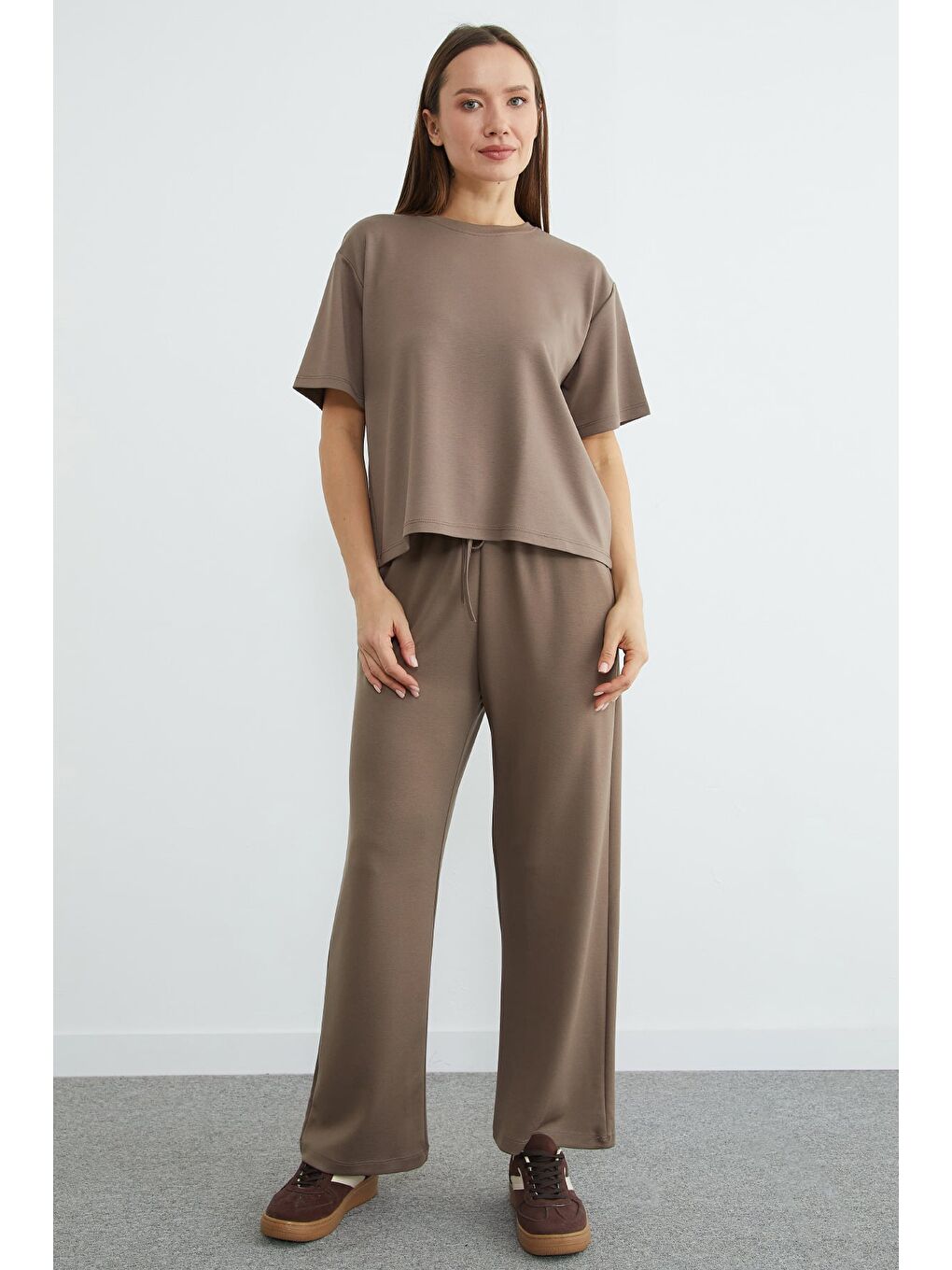 Kahverengi Basic Kısa Kollu Modal 2 Li Takım-2