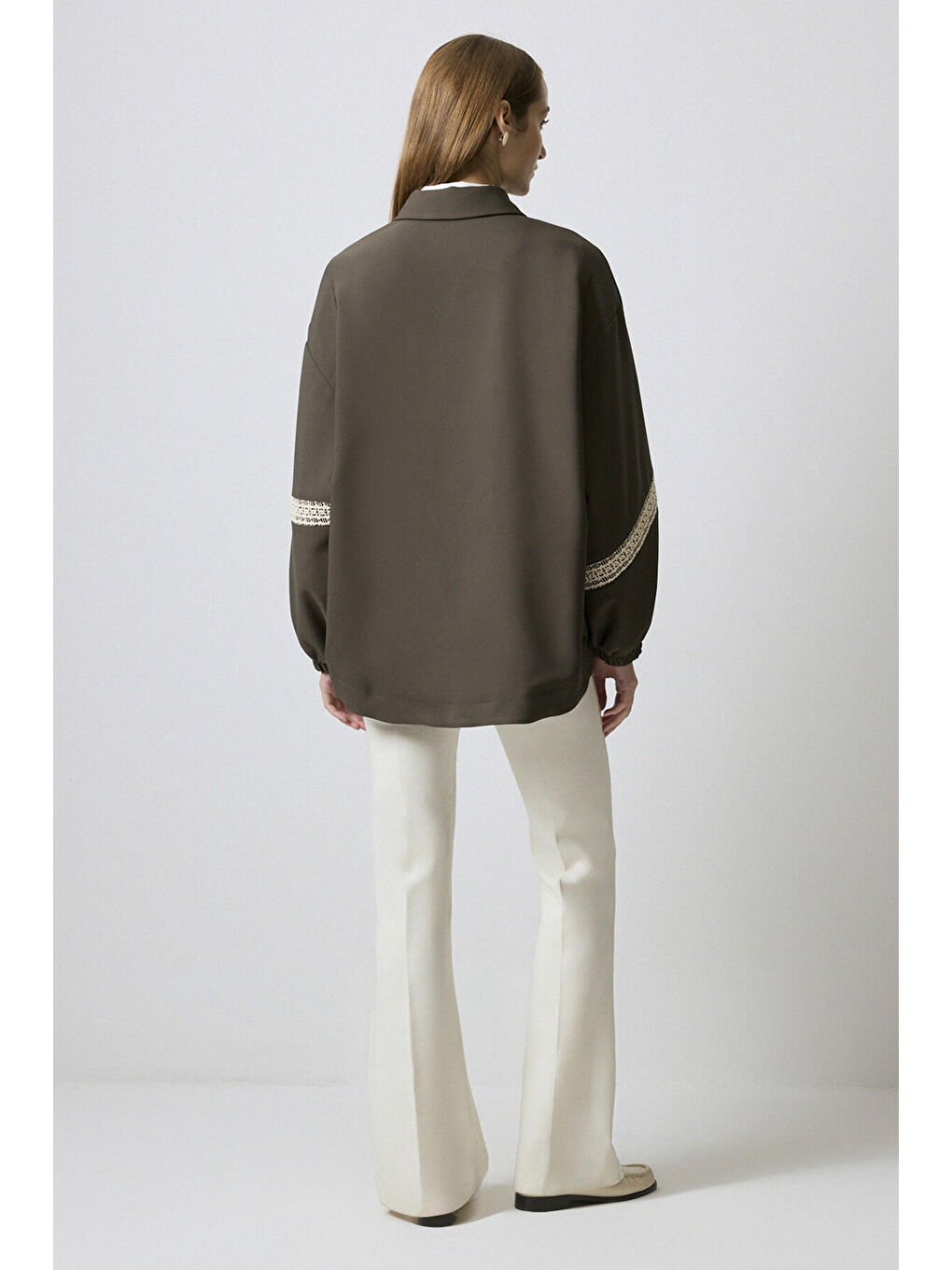 Haki Dantel Şeritli Bomber Ceket-4