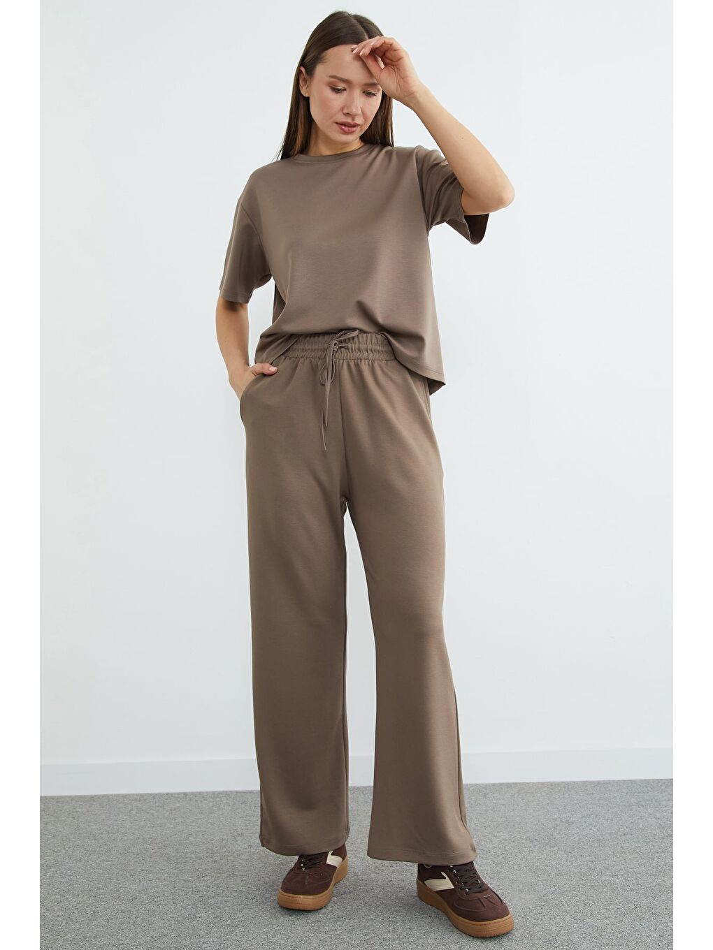 Kahverengi Basic Kısa Kollu Modal 2 Li Takım-4