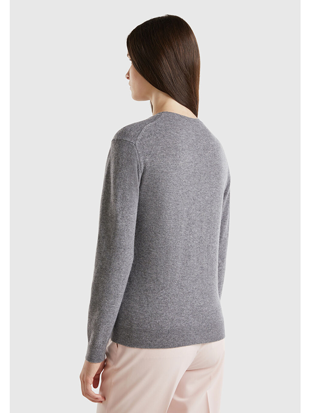 Kadın Antrasit Melanj Bisiklet Yaka %100 Merino Kazak-1