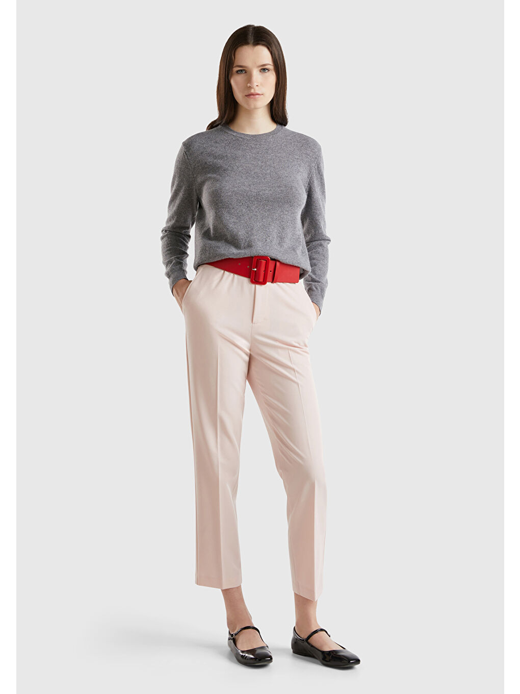 Kadın Antrasit Melanj Bisiklet Yaka %100 Merino Kazak-2