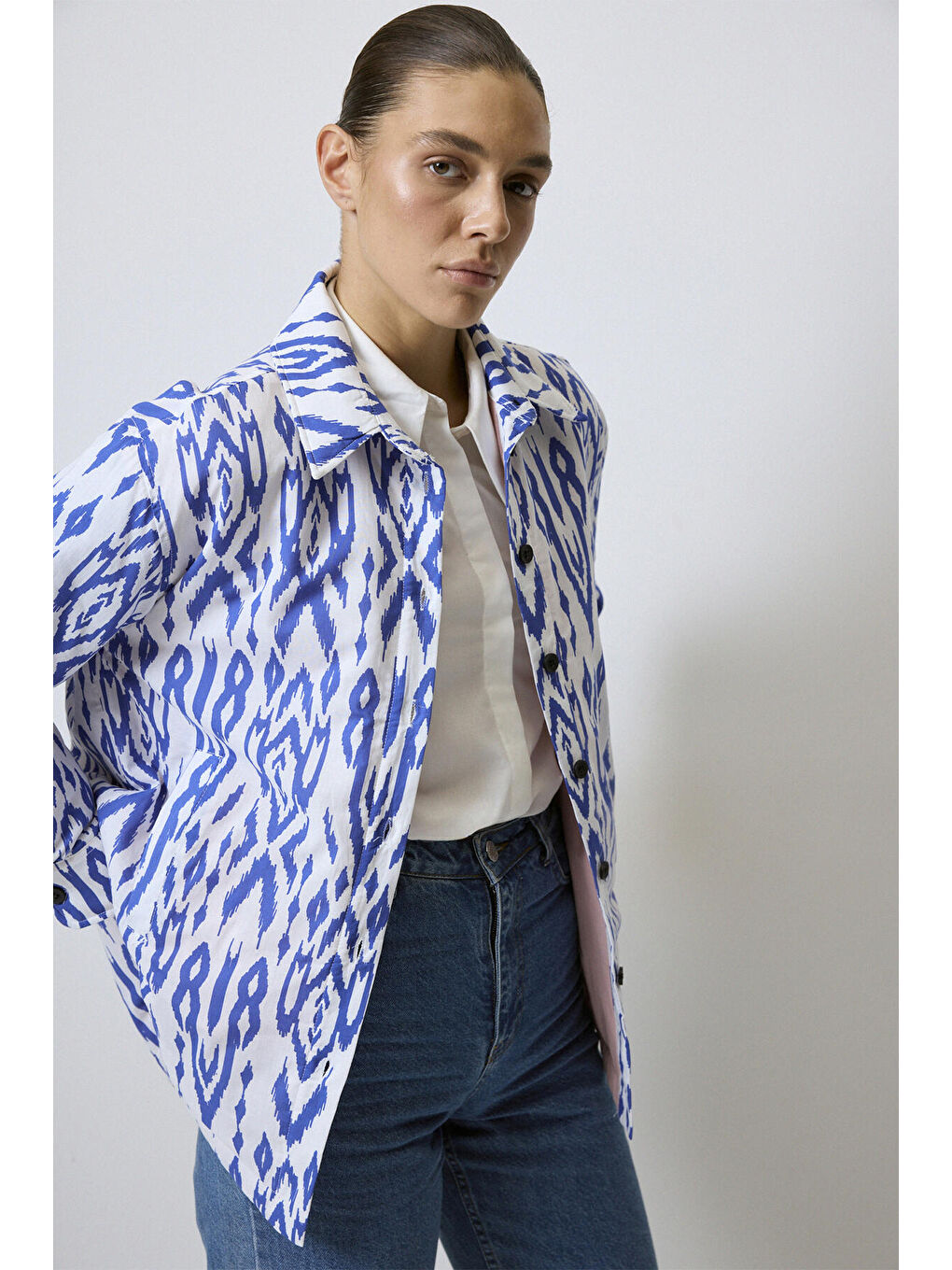 Mavi Desenli Kapitone Ceket-2