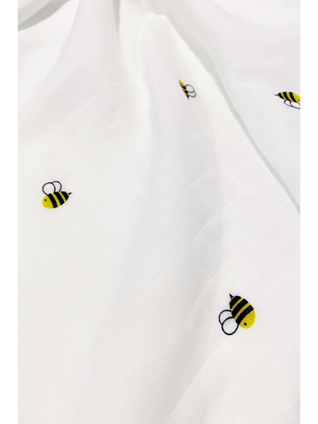 Beyaz Happy Bee Nakışlı 100% Pamuk Müslin Örtü Seti (90x90 CM 2'Lİ)-3