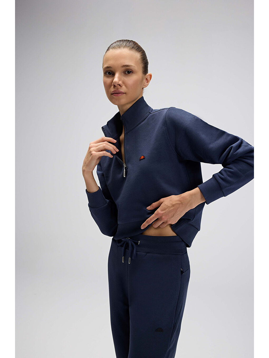 Lacivert Pamuklu Regular Fit Yarım Fermuarlı Dik Yaka Kadın Sweat EF557-NV-1