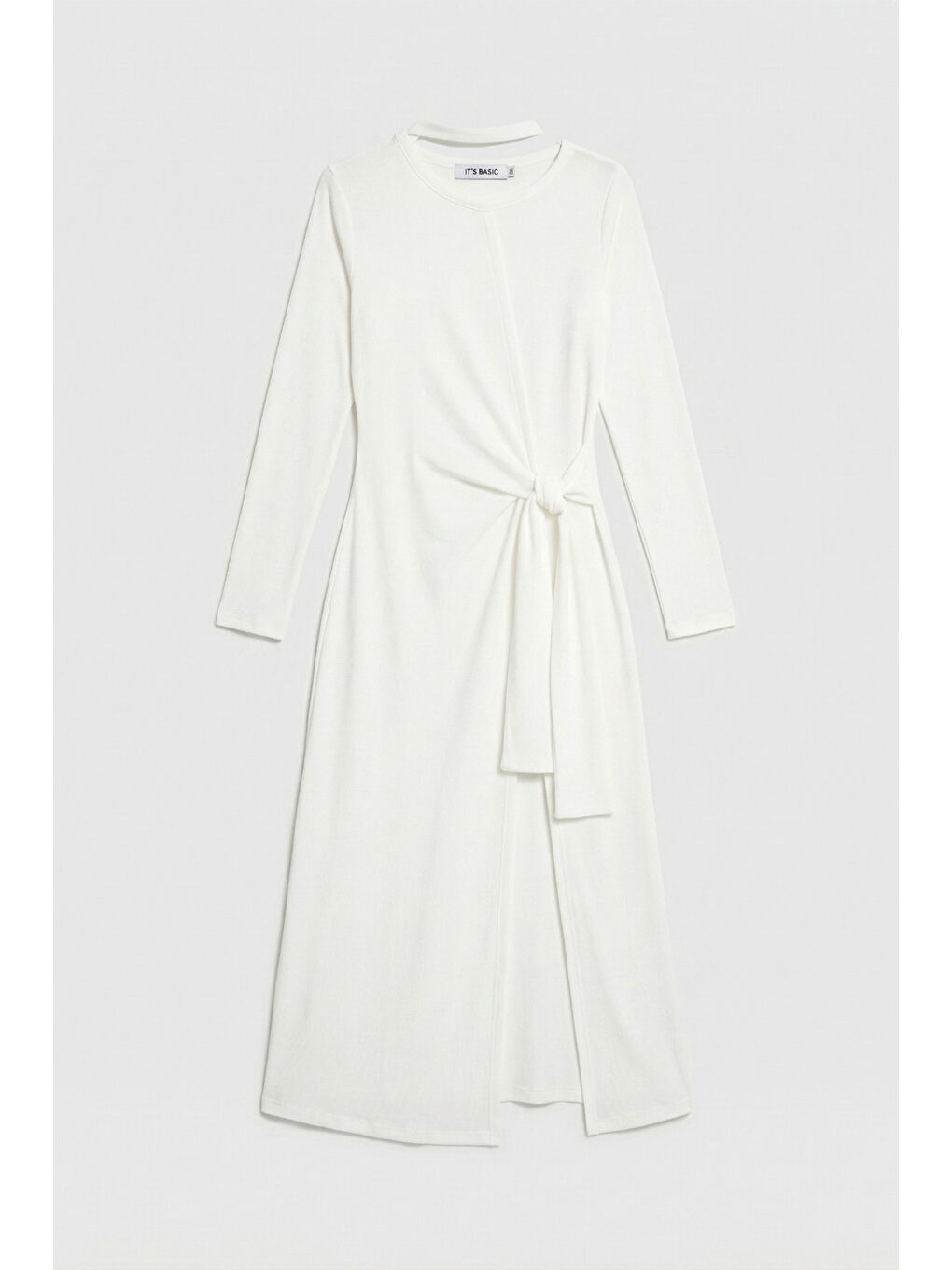 Kadın Beyaz w5 Maxi Boy %100 Organik Kumaş Tasarım Belden Bağlamalı Tunik-4