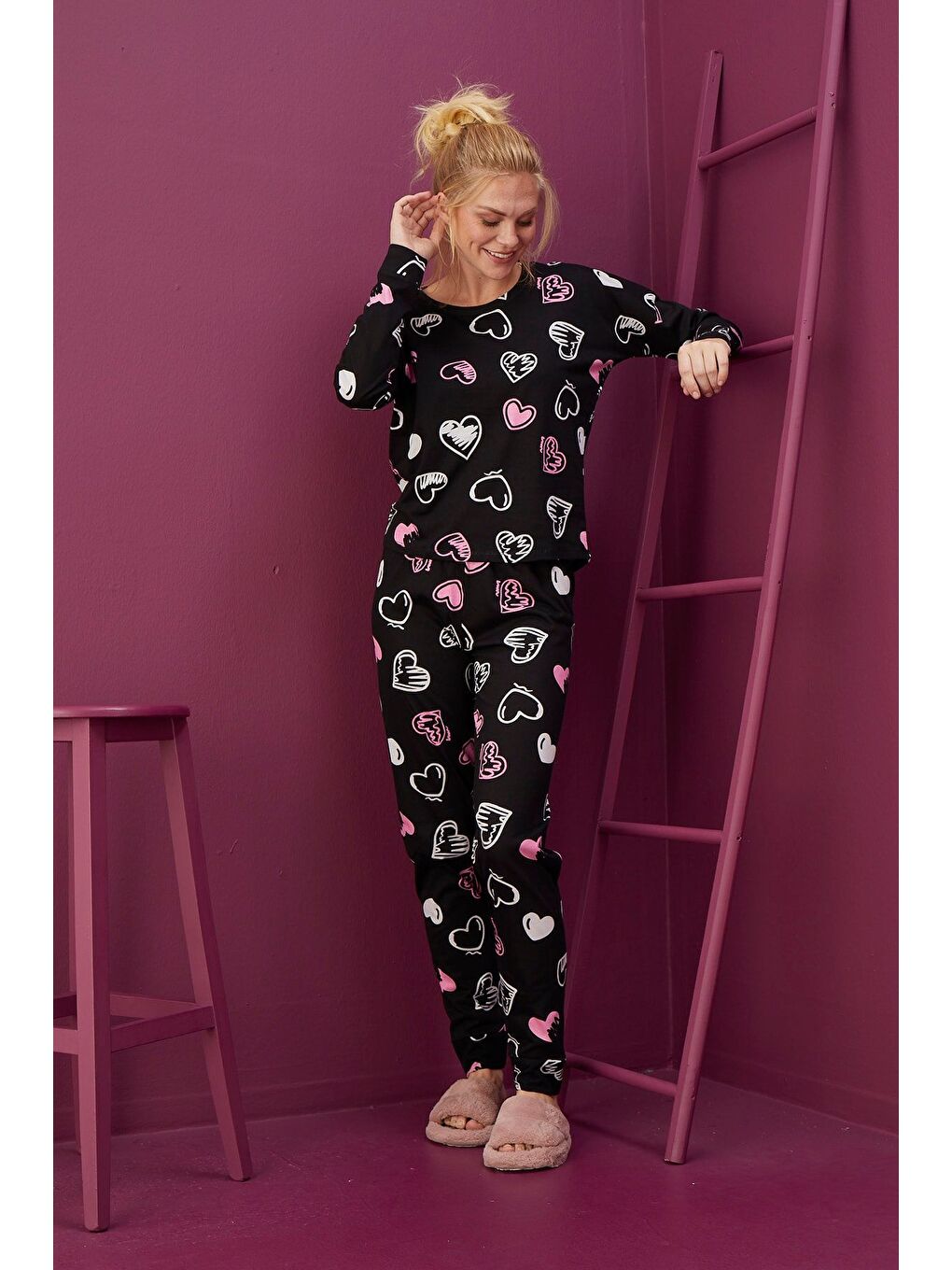 ELİTOL Siyah Pamuklu Pijama Takım