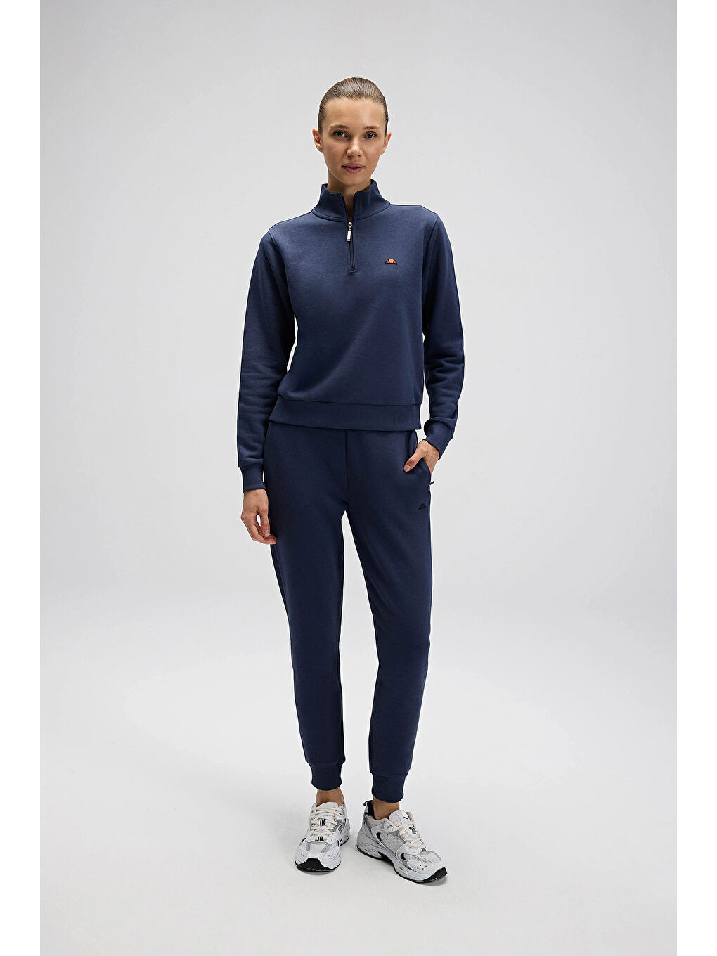 Lacivert Pamuklu Regular Fit Yarım Fermuarlı Dik Yaka Kadın Sweat EF557-NV-3