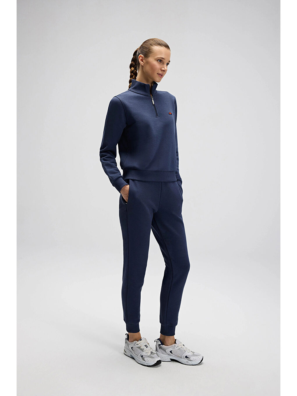 Lacivert Pamuklu Regular Fit Yarım Fermuarlı Dik Yaka Kadın Sweat EF557-NV-5