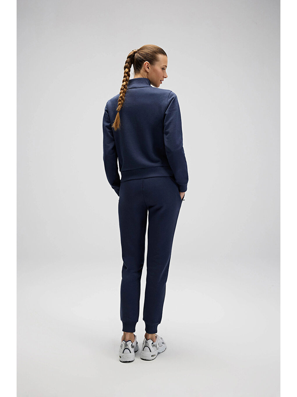 Lacivert Pamuklu Regular Fit Yarım Fermuarlı Dik Yaka Kadın Sweat EF557-NV-6