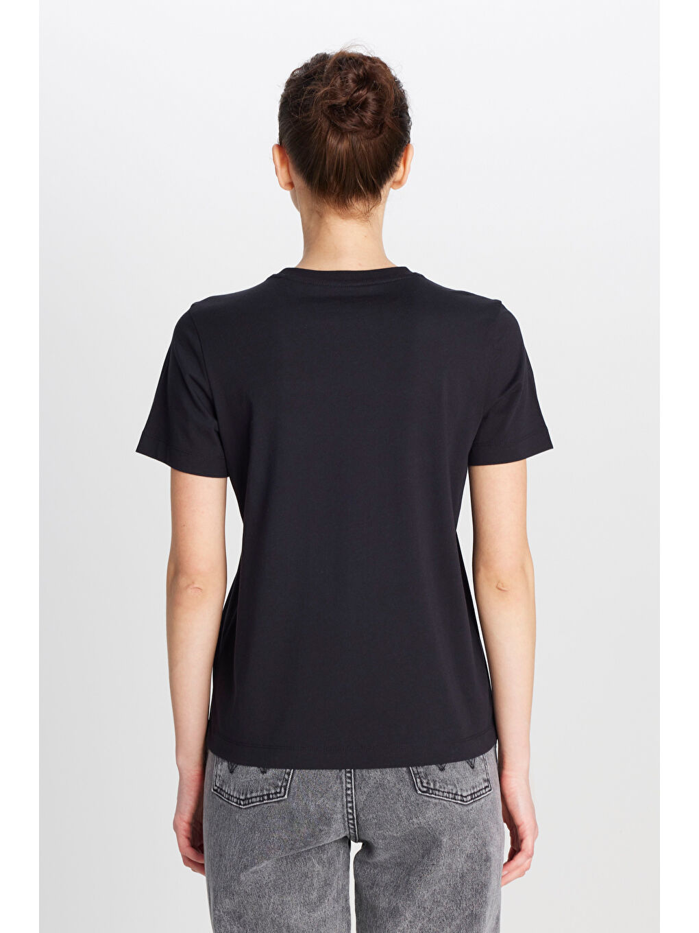 %100 Pamuk Regular Fit Normal Kesim Bisiklet Yaka Siyah Tişört-4