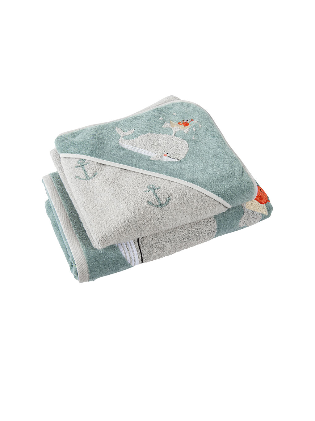 Yeşil Balina Jakarlı Havlu Seti - 80x80cm+70x140cm-1