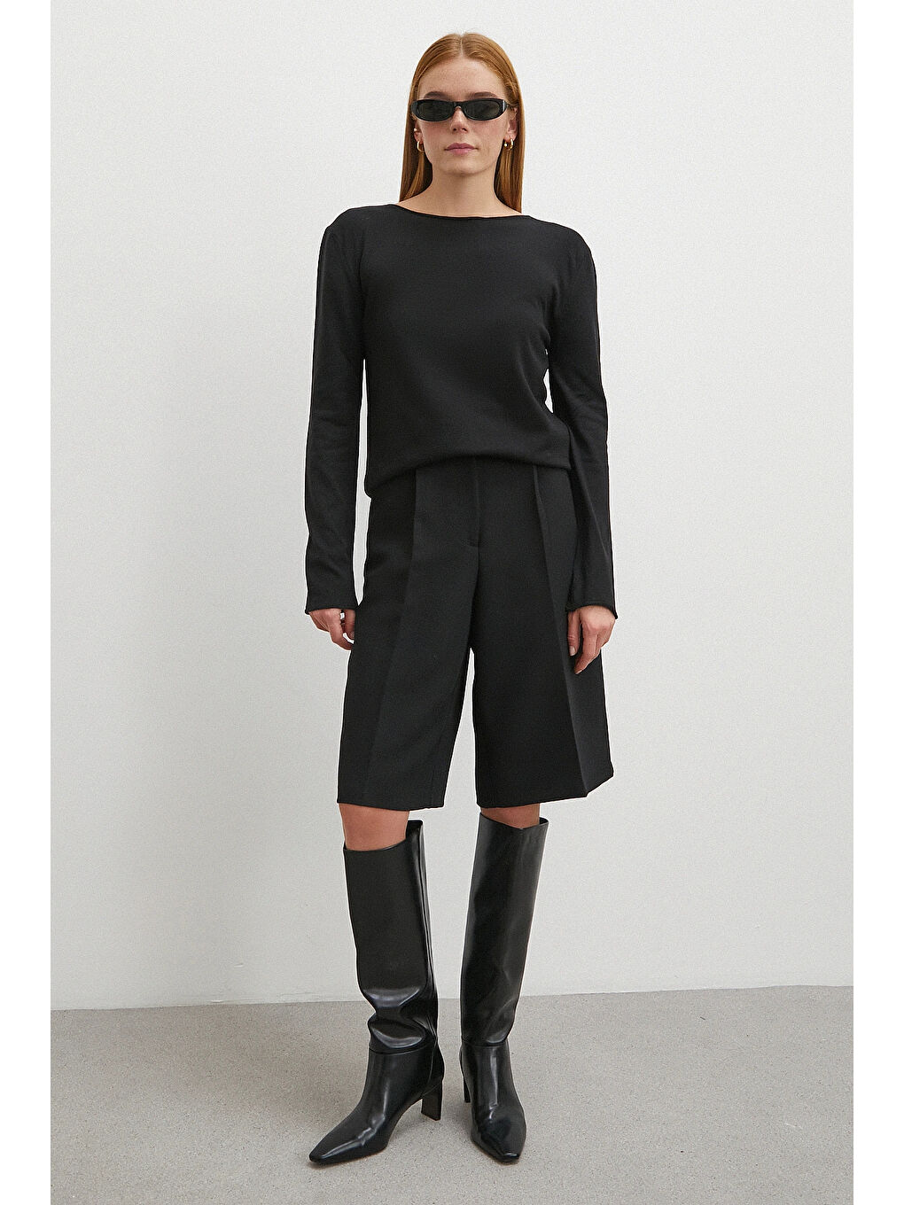 Kayık Yaka Uzun Kol Kazak Siyah