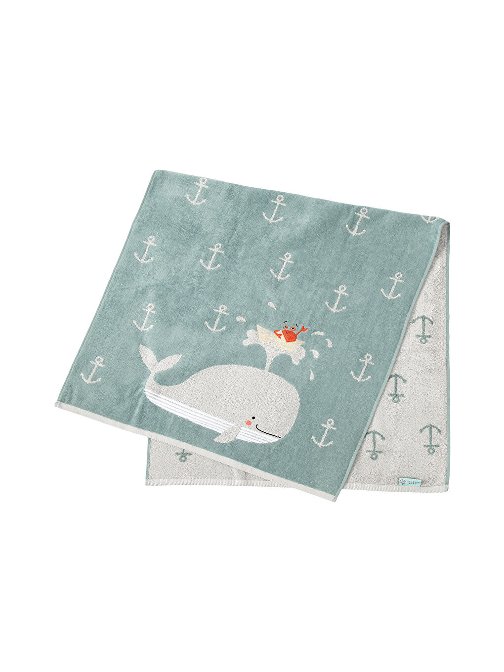 Beyaz Balina Jakarlı İşlemeli Pamuklu Velur Havlu - 70x140cm-2