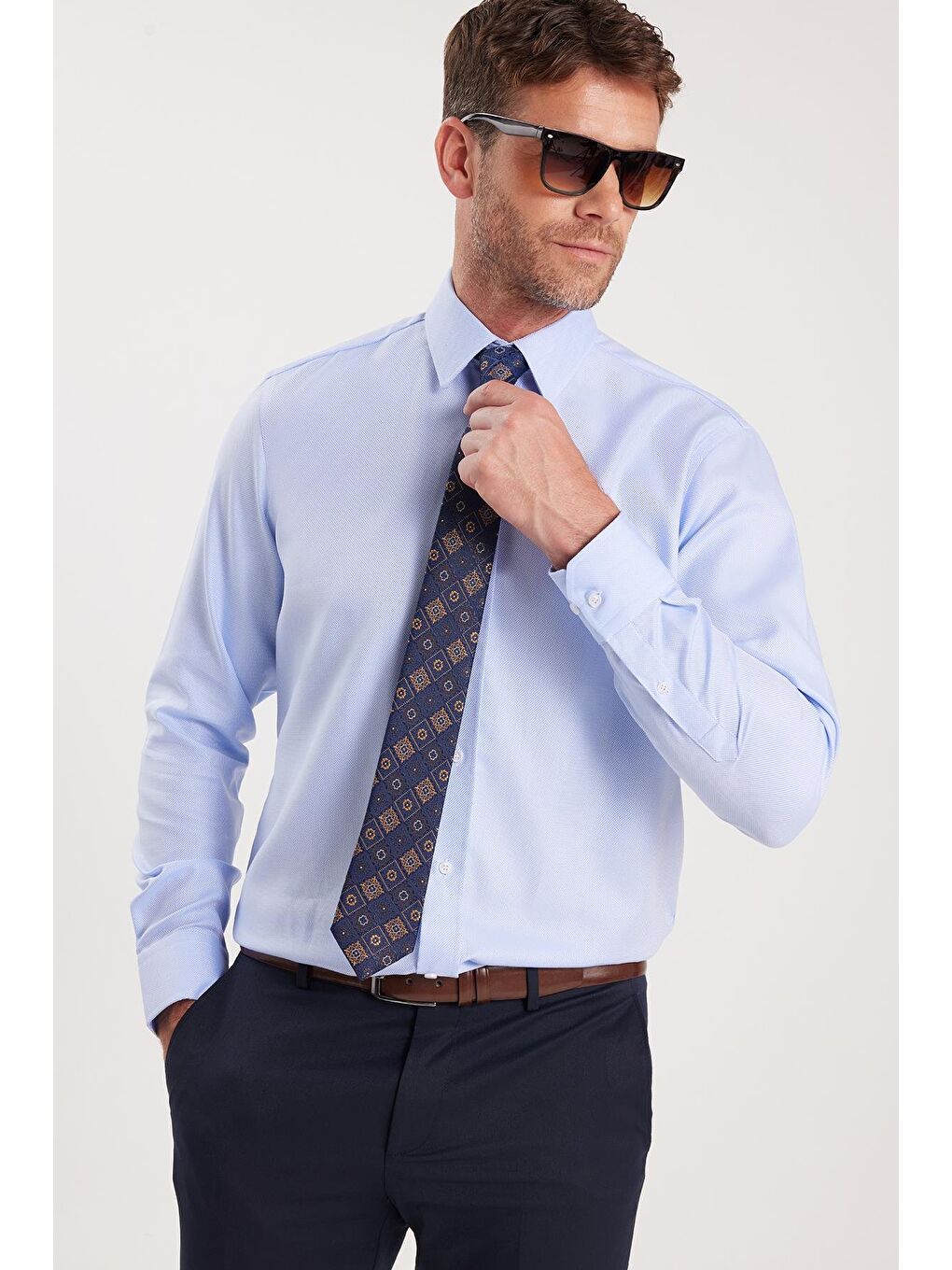 Regular Fit Mavi Non-Iron %100 Pamuk Doğa Dostu Ekoteks Belgeli Ütü Gerektirmez Gömlek-1