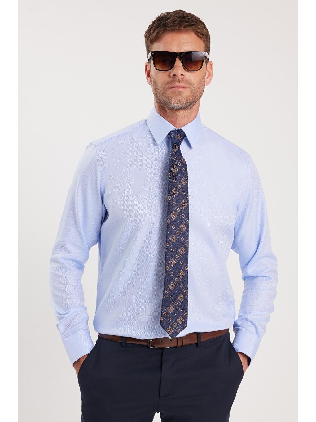 Regular Fit Mavi Non-Iron %100 Pamuk Doğa Dostu Ekoteks Belgeli Ütü Gerektirmez Gömlek-3