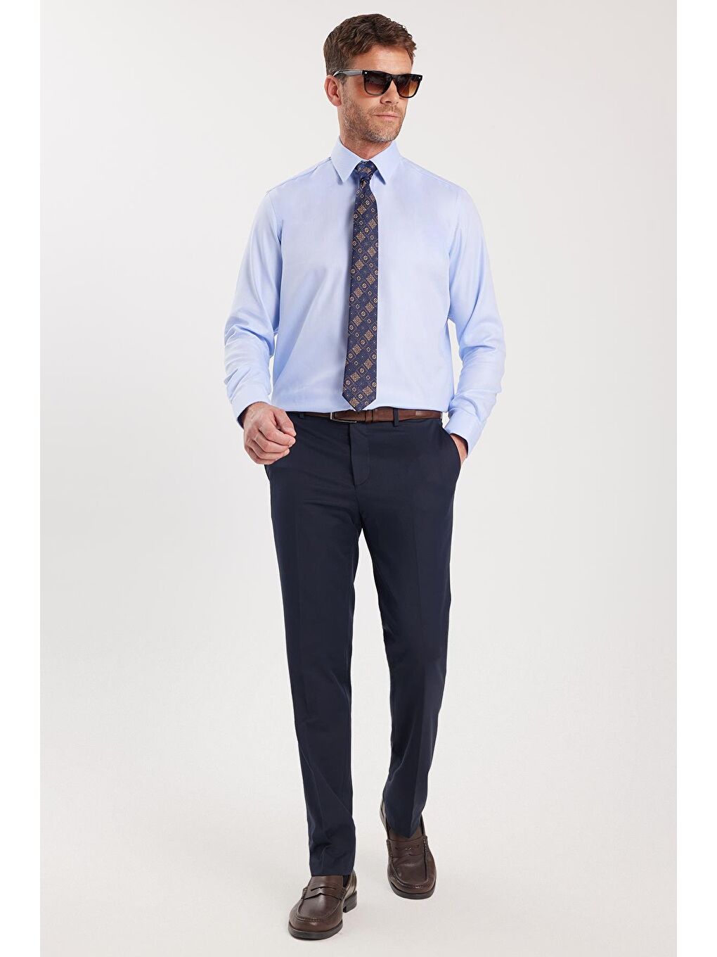 Regular Fit Mavi Non-Iron %100 Pamuk Doğa Dostu Ekoteks Belgeli Ütü Gerektirmez Gömlek-4