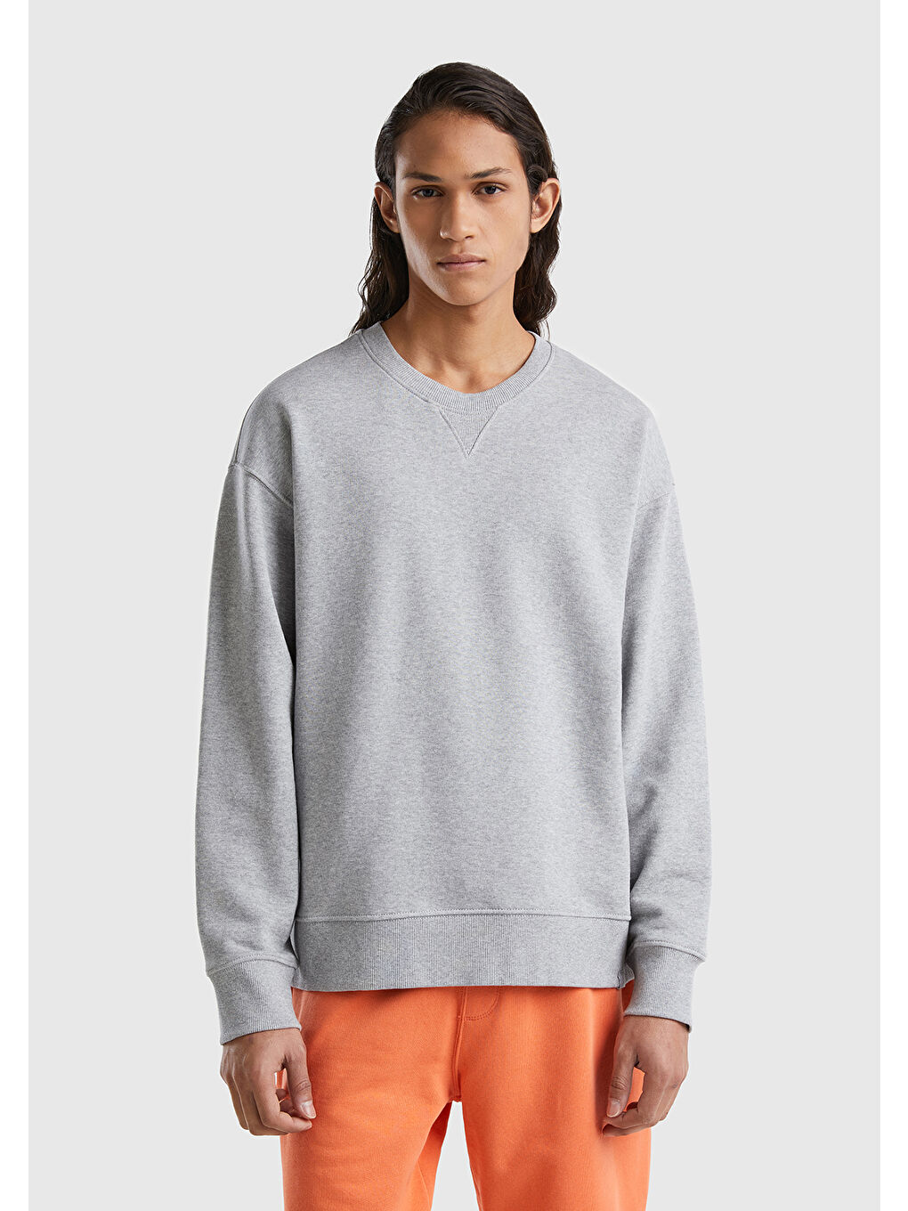 United Colors Of Benetton Erkek Gri Melanj  100 Pamuk Bisiklet Yaka Basic Sweatshirt