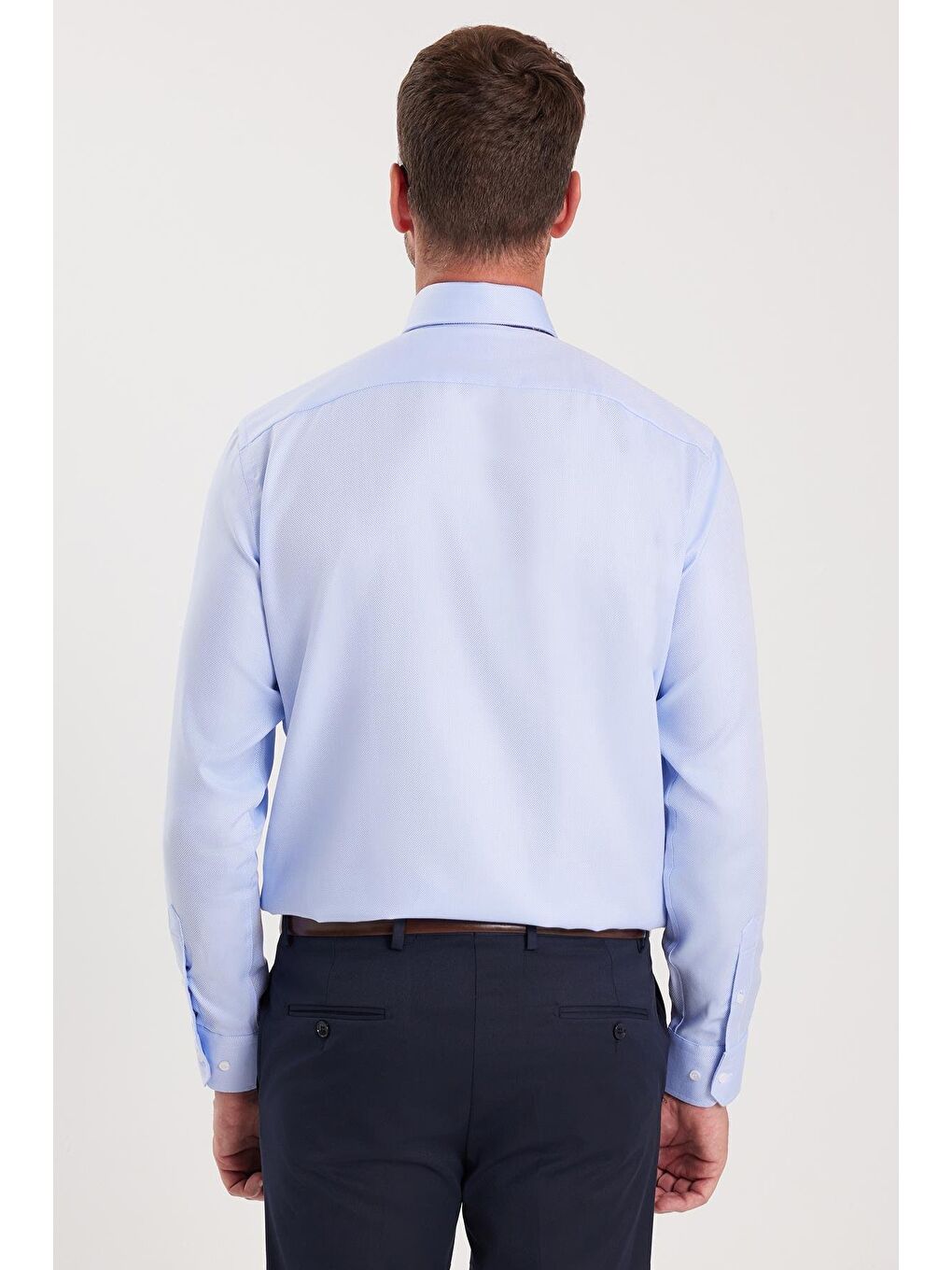 Regular Fit Mavi Non-Iron %100 Pamuk Doğa Dostu Ekoteks Belgeli Ütü Gerektirmez Gömlek-6