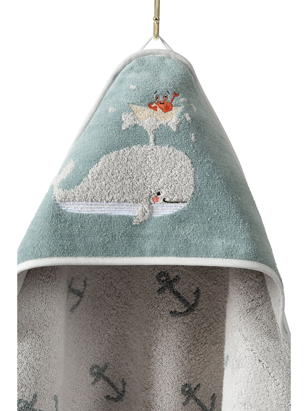 Yeşil Balina Jakarlı İşlemeli Velur Kundak - 80x80cm-1