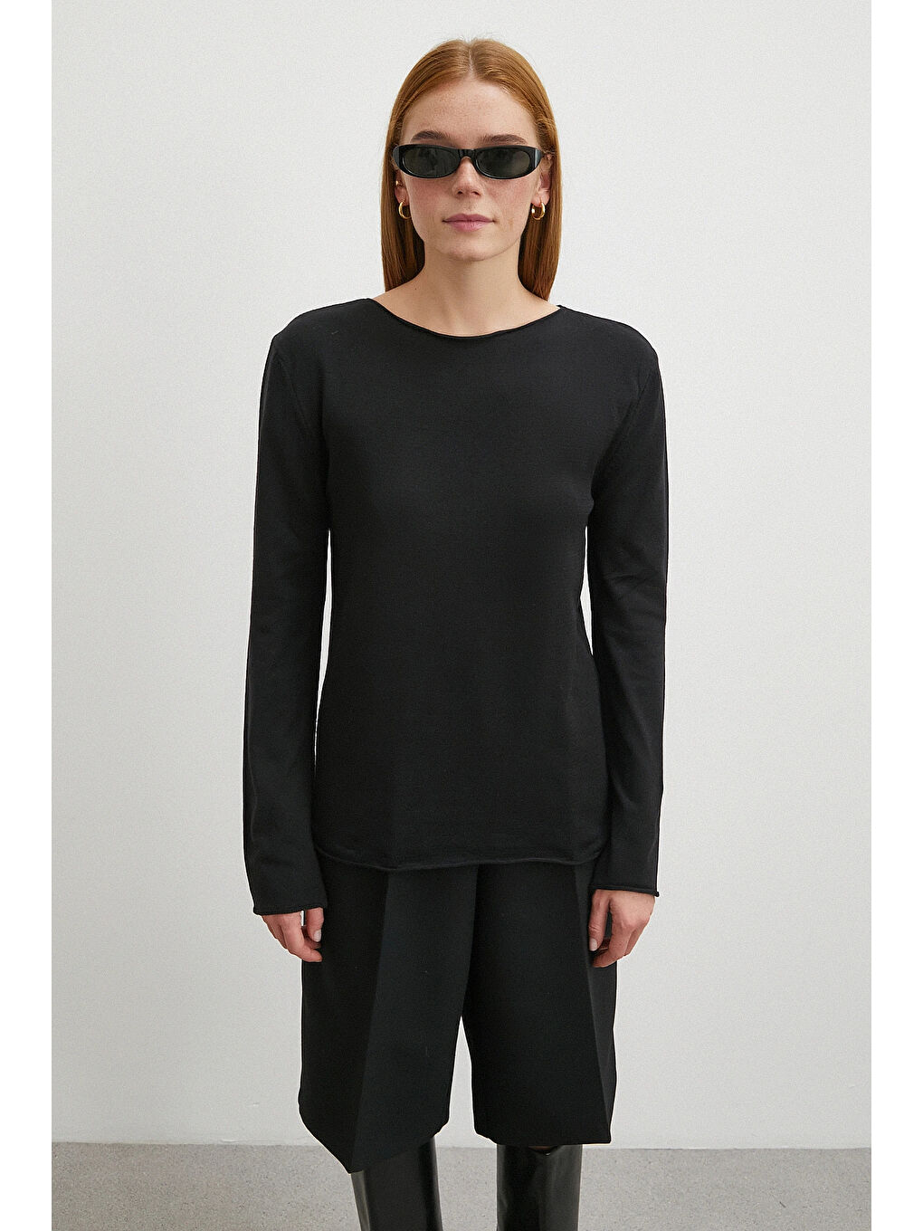 Kayık Yaka Uzun Kol Kazak Siyah-3