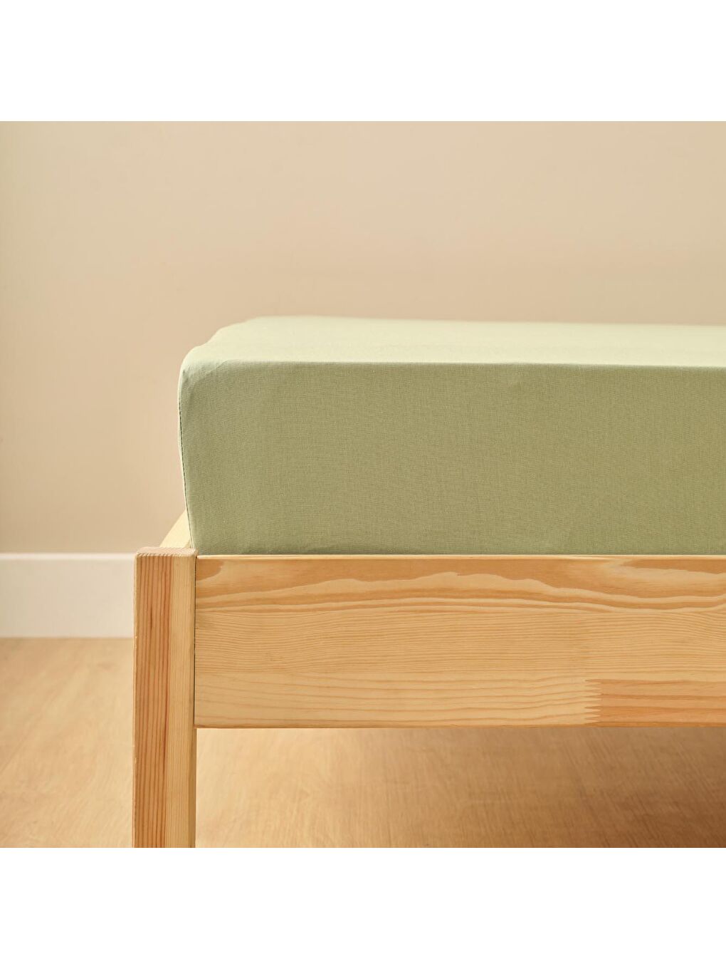 %100 Pamuk Saten Tek Kişilik Düz Lastikli Çarşaf Sisli Yeşil