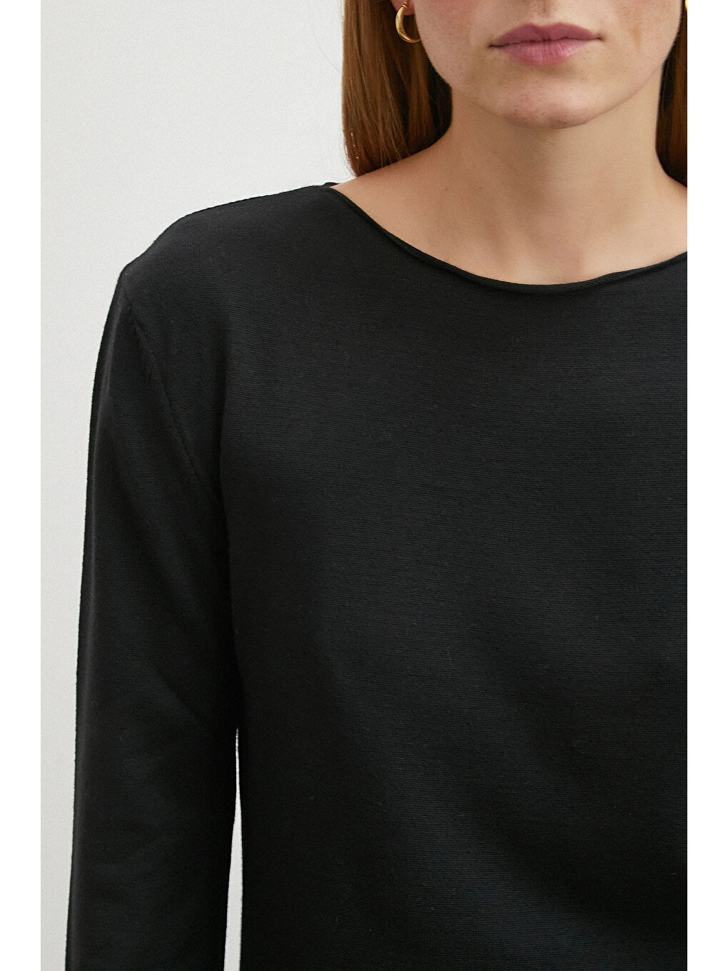 Kayık Yaka Uzun Kol Kazak Siyah-4