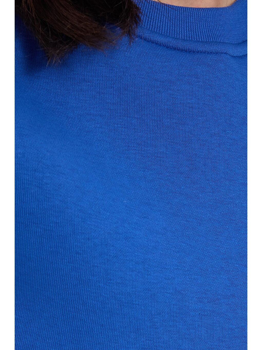 Lacivert Kadın Oversize Geniş Kesim Pamuklu 3 İplik İçi Polarlı Basic Mavi Bisiklet Yaka Sweatshirt-6