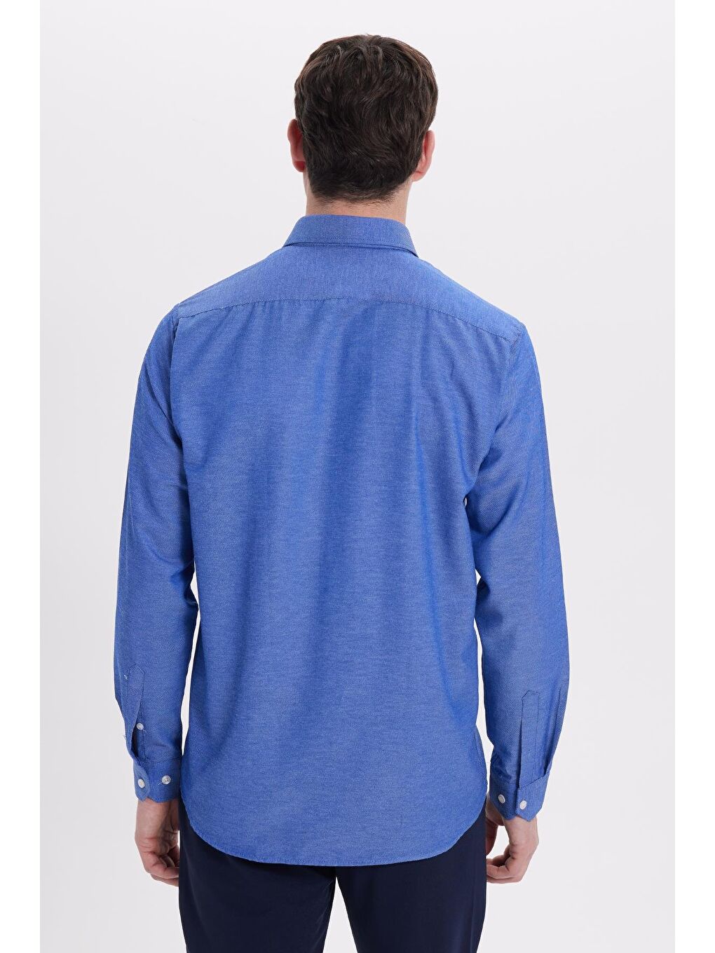 Erkek Regular Fit Klasik Kesim Düz Yaka Düğmeli Cepli Saks Mavi Gömlek-6