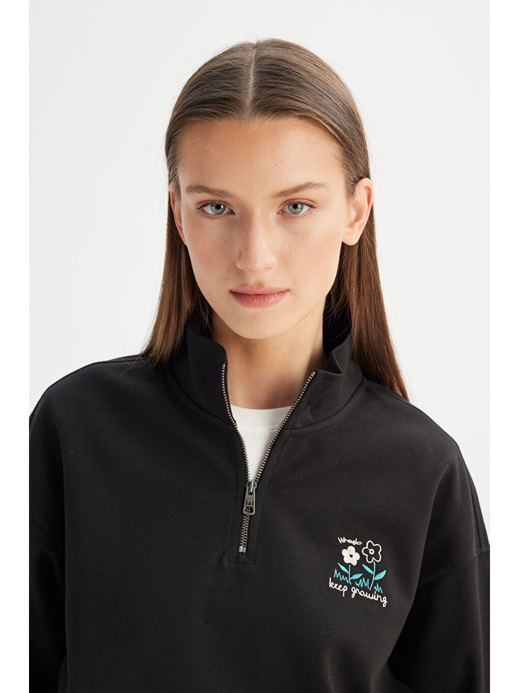 Regular Fit Normal Kesim Fermuar Yaka Detaylı Siyah Sweatshirt-3