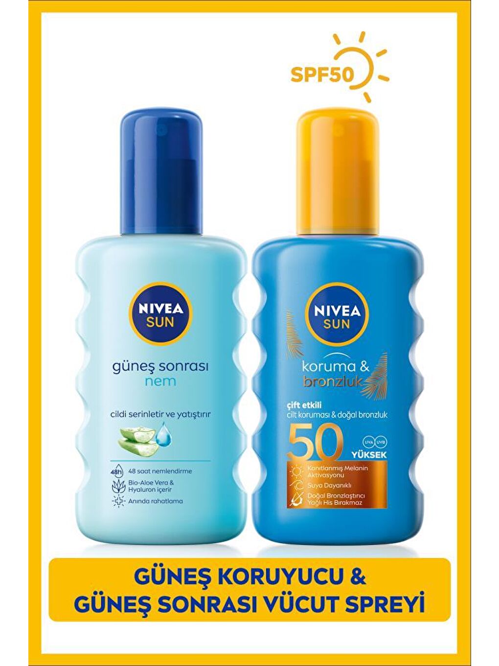 NIVEA SUN Nemlendirici Güneş Sonrası Spreyi 200ml, Yüksek Koruma ve Bronzluk Güneş Spreyi SPF50 200ml