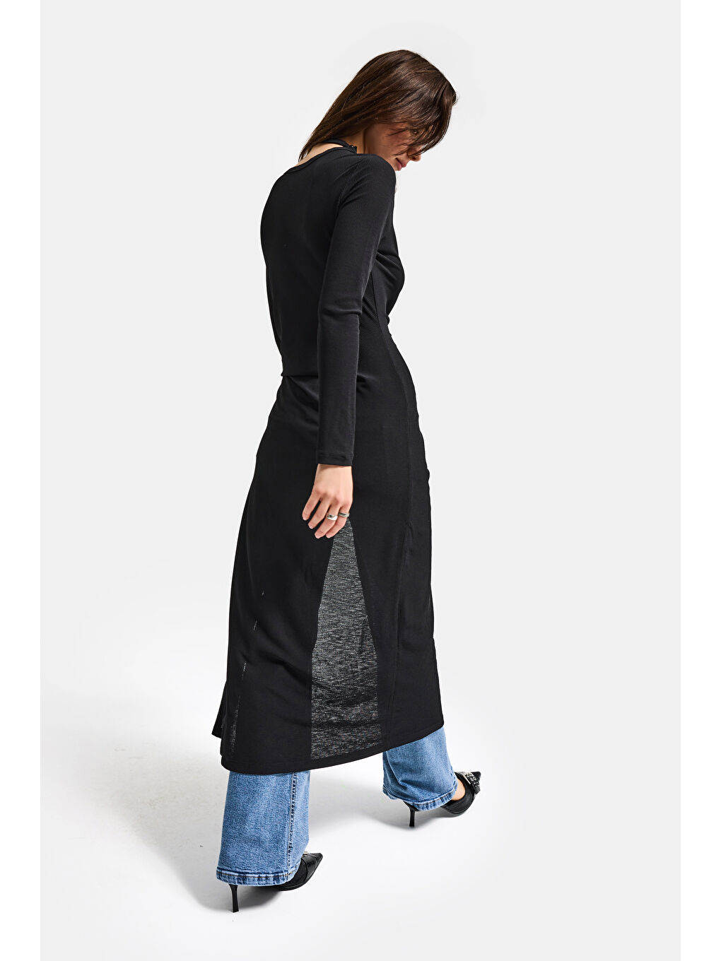 Kadın Siyah w5 Maxi Boy %100 Organik Kumaş Tasarım Belden Bağlamalı Tunik-1